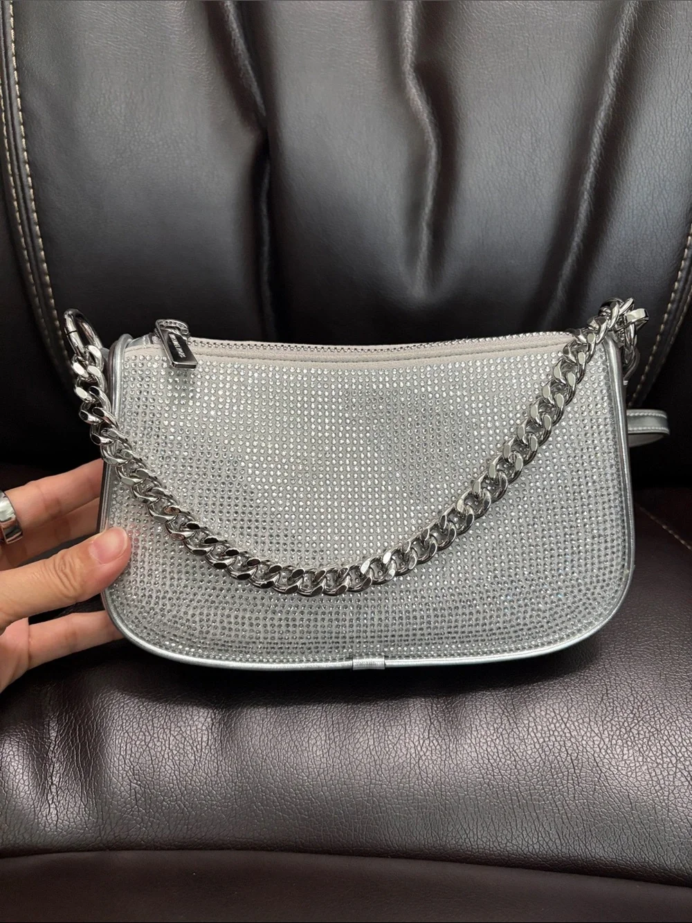 Michael Kors Women’s Silver Rhinestone Chain Crossbody Bag